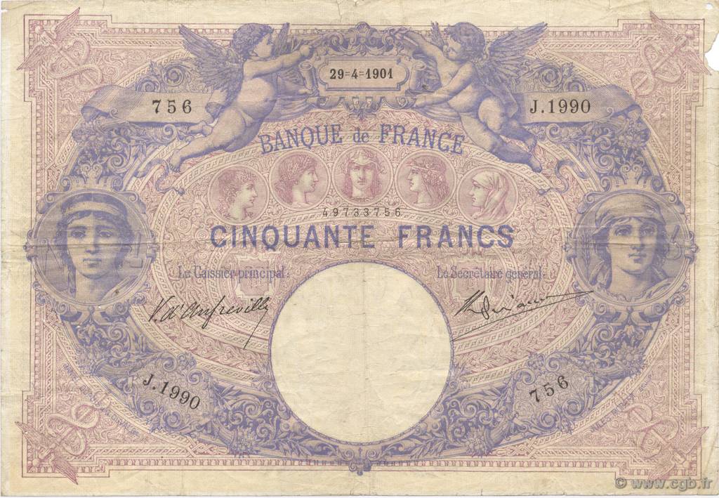 50 Francs BLEU ET ROSE FRANCIA  1901 F.14.13 MB