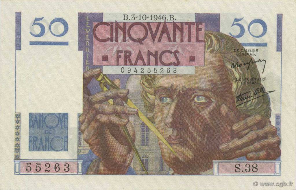 50 Francs LE VERRIER FRANCE  1946 F.20.06 AU