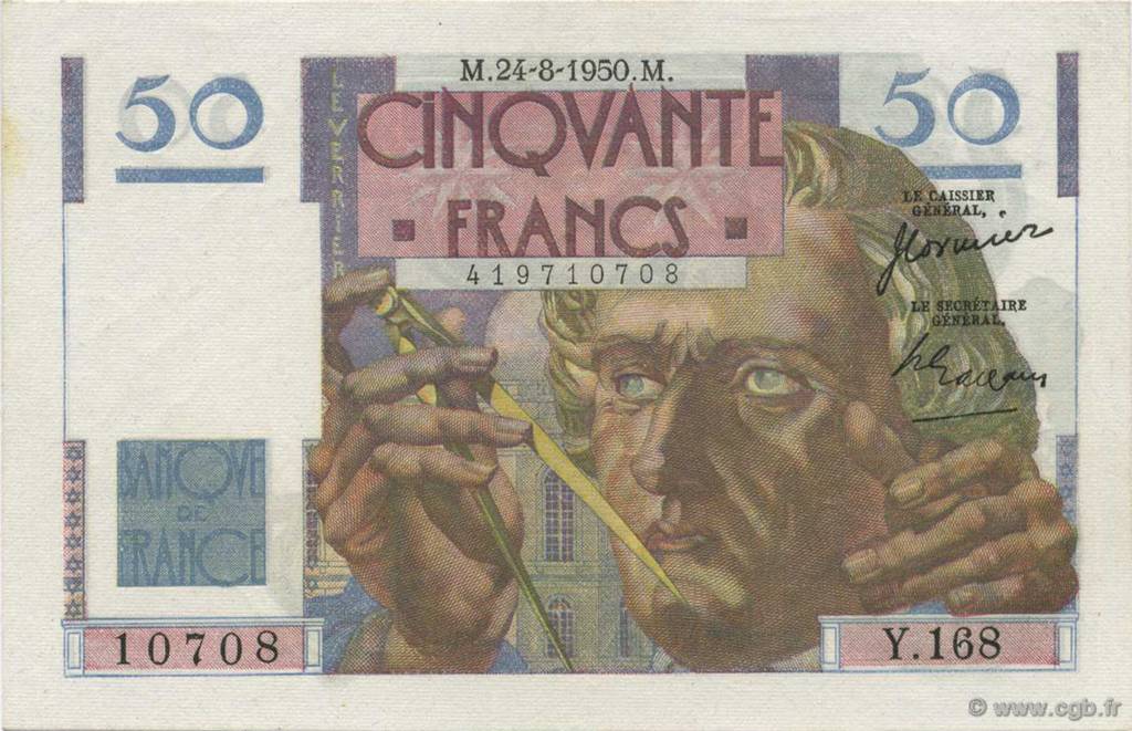50 Francs LE VERRIER FRANCIA  1950 F.20.16 AU