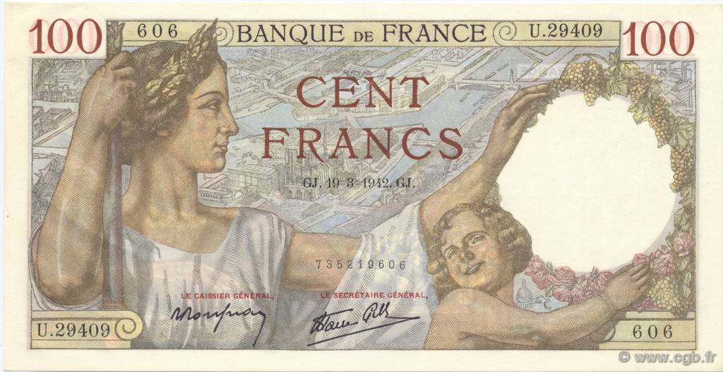 100 Francs SULLY FRANCIA  1942 F.26.68 FDC
