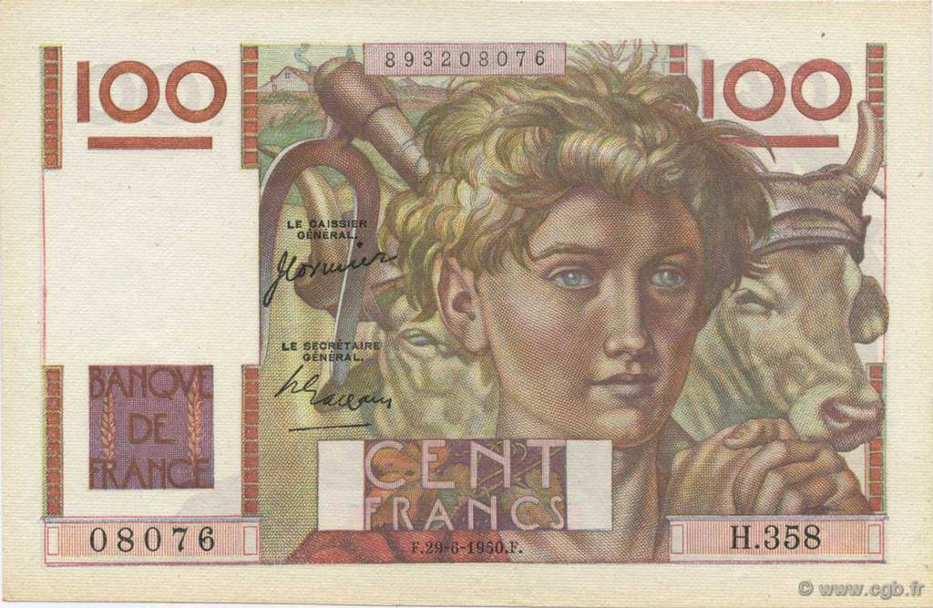100 Francs JEUNE PAYSAN FRANCIA  1950 F.28.25 AU