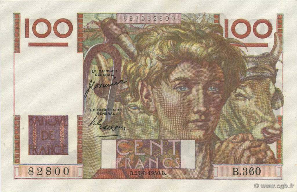 100 Francs JEUNE PAYSAN FRANCE  1950 F.28.26 AU