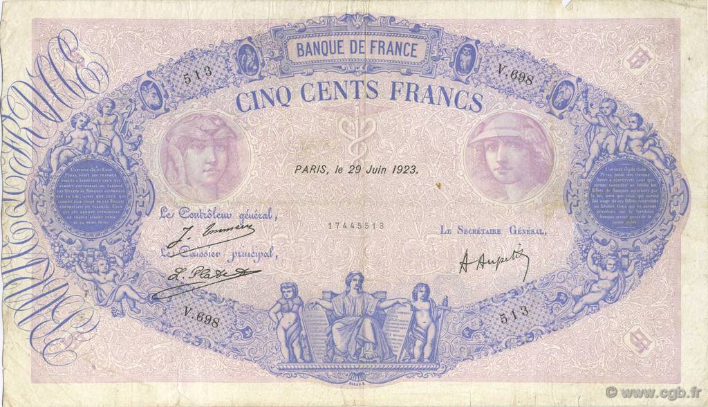 500 Francs BLEU ET ROSE FRANCIA  1923 F.30.27 MB