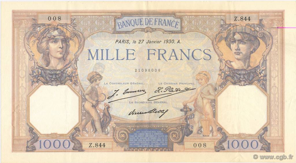 1000 Francs CÉRÈS ET MERCURE FRANCE  1930 F.37.04 XF