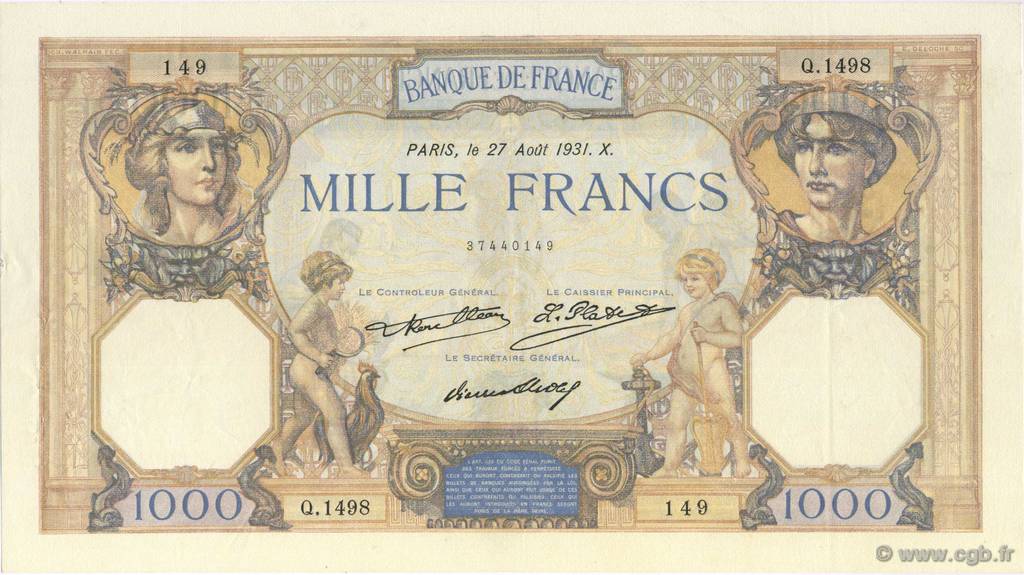 1000 Francs CÉRÈS ET MERCURE FRANCIA  1931 F.37.06 SPL