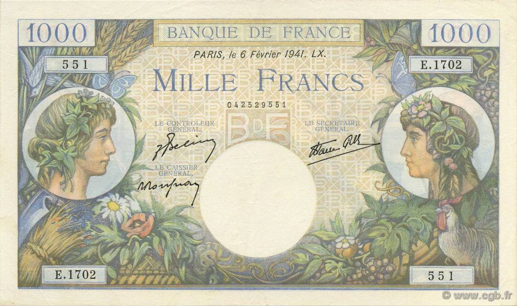1000 Francs COMMERCE ET INDUSTRIE FRANCE  1941 F.39.04 pr.SPL