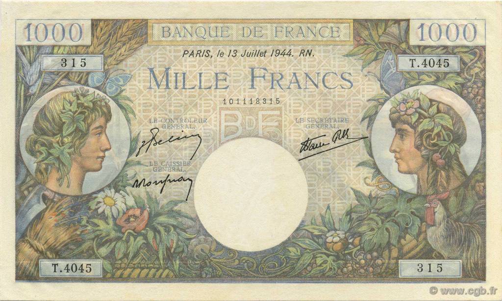 1000 Francs COMMERCE ET INDUSTRIE FRANKREICH  1944 F.39.11 fST