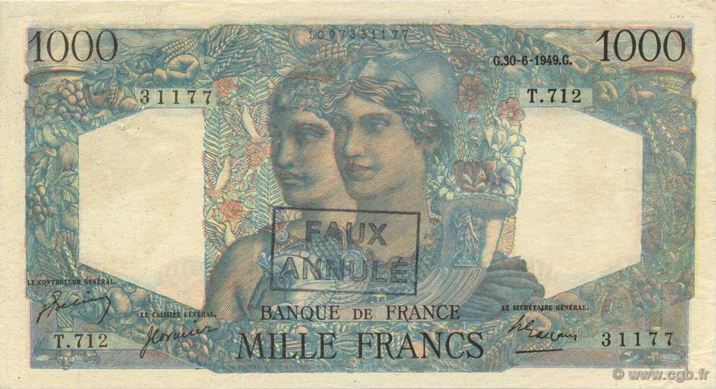 1000 Francs MINERVE ET HERCULE FRANCIA  1949 F.41.27 SC
