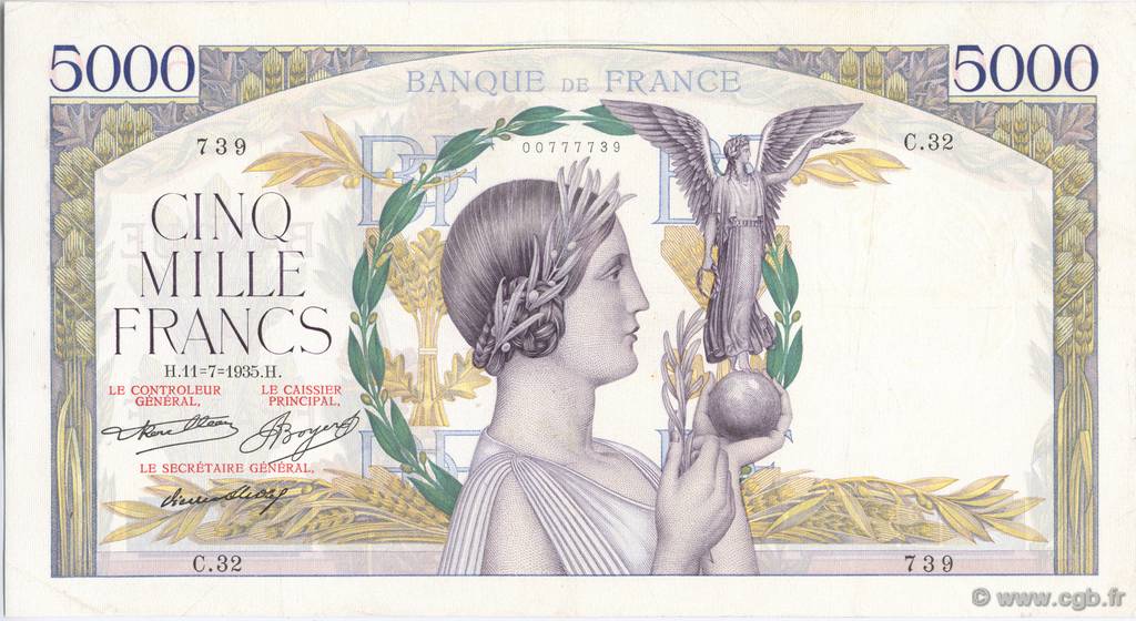 5000 Francs VICTOIRE FRANKREICH  1935 F.44.03 SS