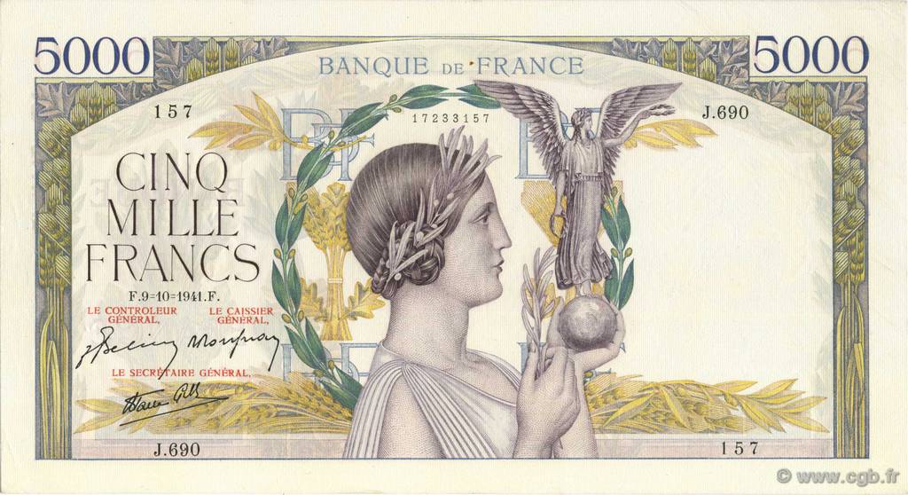5000 Francs VICTOIRE Impression à plat FRANCE  1941 F.46.27 AU
