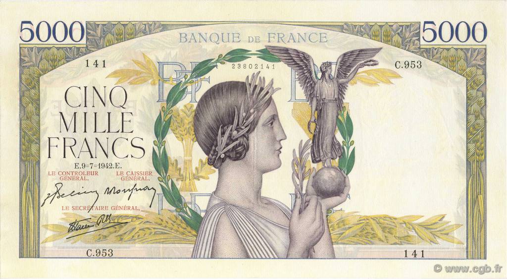 5000 Francs VICTOIRE Impression à plat FRANCE  1942 F.46.38 SUP