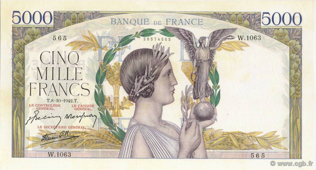5000 Francs VICTOIRE Impression à plat FRANCIA  1942 F.46.42 SC