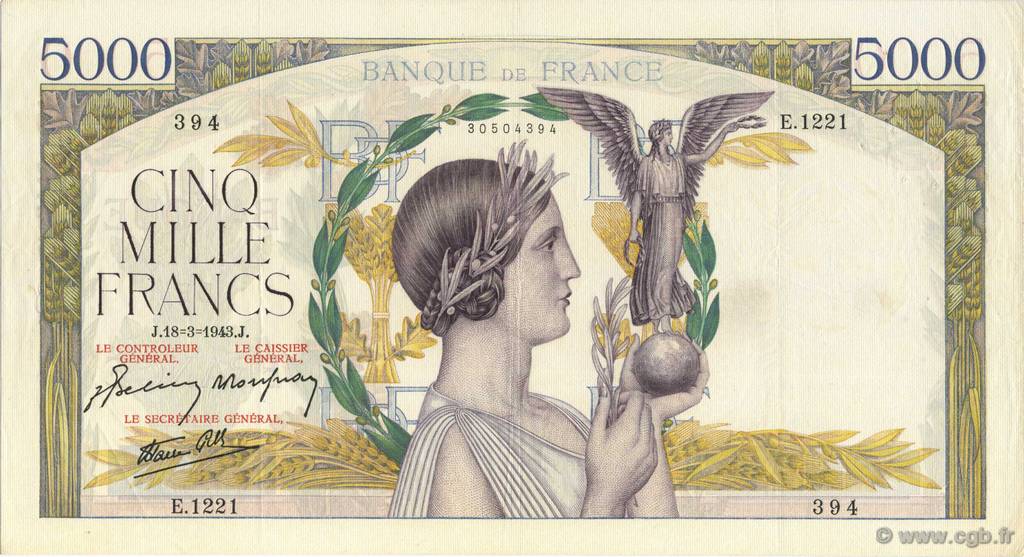 5000 Francs VICTOIRE Impression à plat FRANCIA  1943 F.46.49 MBC+
