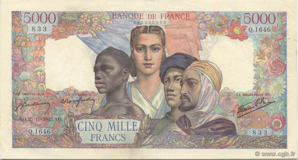 5000 Francs EMPIRE FRANÇAIS FRANCIA  1945 F.47.48 EBC+