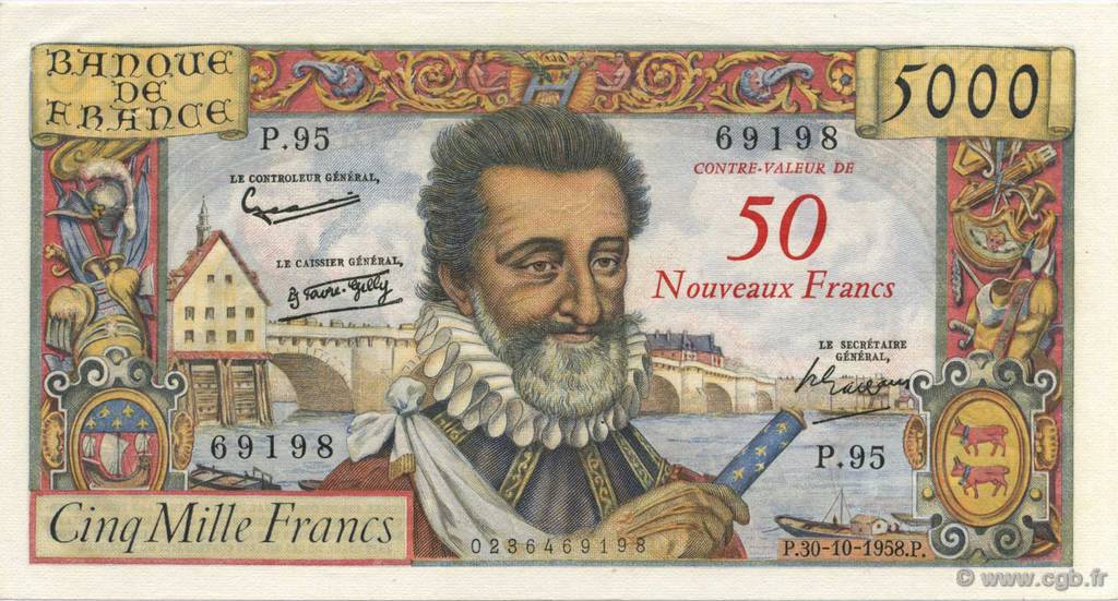 50 NF sur 5000 Francs HENRI IV FRANKREICH  1958 F.54.01 VZ+