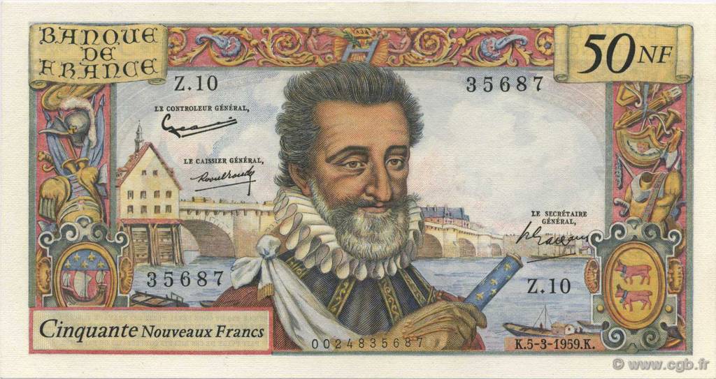 50 Nouveaux Francs HENRI IV FRANKREICH  1959 F.58.01 fST