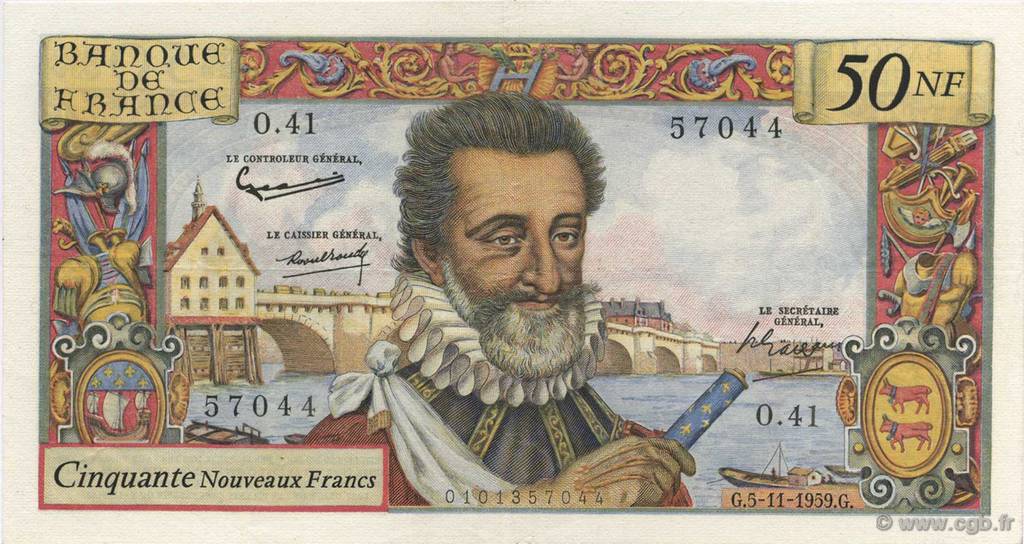 50 Nouveaux Francs HENRI IV FRANCIA  1959 F.58.04 SPL
