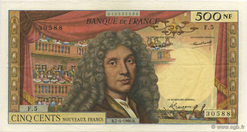 500 Nouveaux Francs MOLIÈRE FRANCIA  1960 F.60.02 SPL