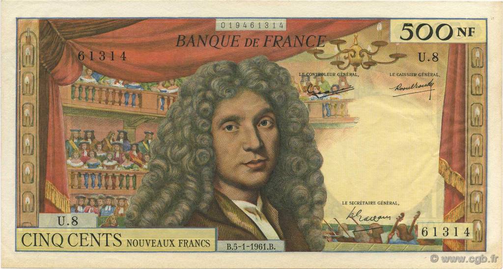 500 Nouveaux Francs MOLIÈRE FRANCIA  1961 F.60.03 EBC+