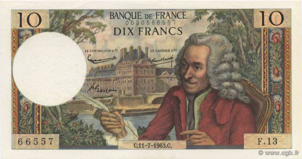 10 Francs VOLTAIRE FRANCE  1963 F.62.03 SPL+
