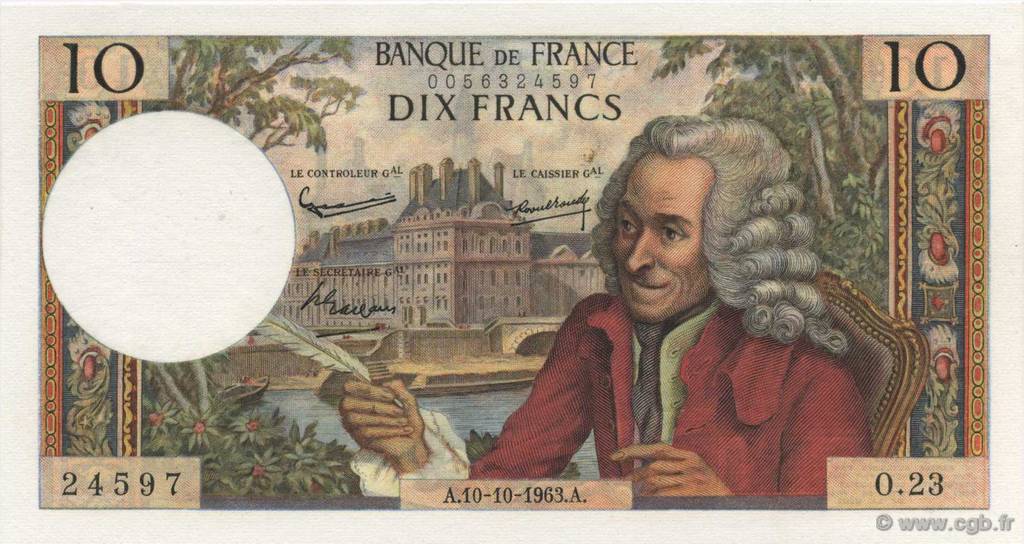10 Francs VOLTAIRE FRANCE  1963 F.62.04 UNC-
