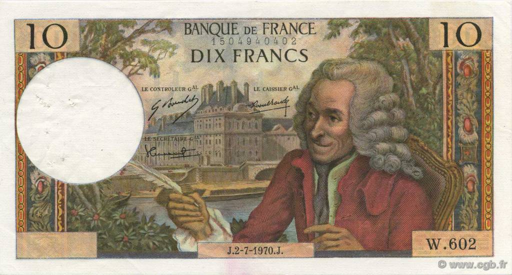 10 Francs VOLTAIRE FRANCIA  1970 F.62.45 EBC