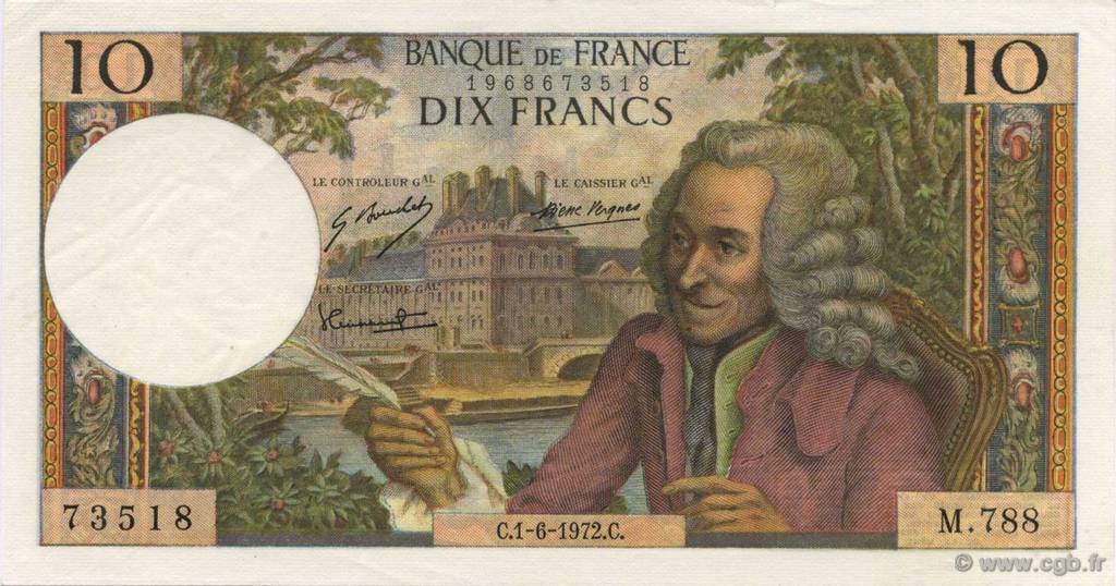 10 Francs VOLTAIRE FRANCIA  1972 F.62.57 SC
