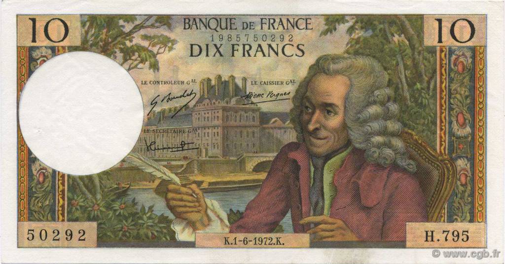 10 Francs VOLTAIRE FRANCE  1972 F.62.57 SUP+
