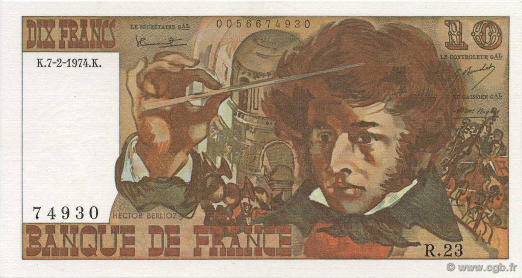 10 Francs BERLIOZ FRANKREICH  1974 F.63.03 fST+