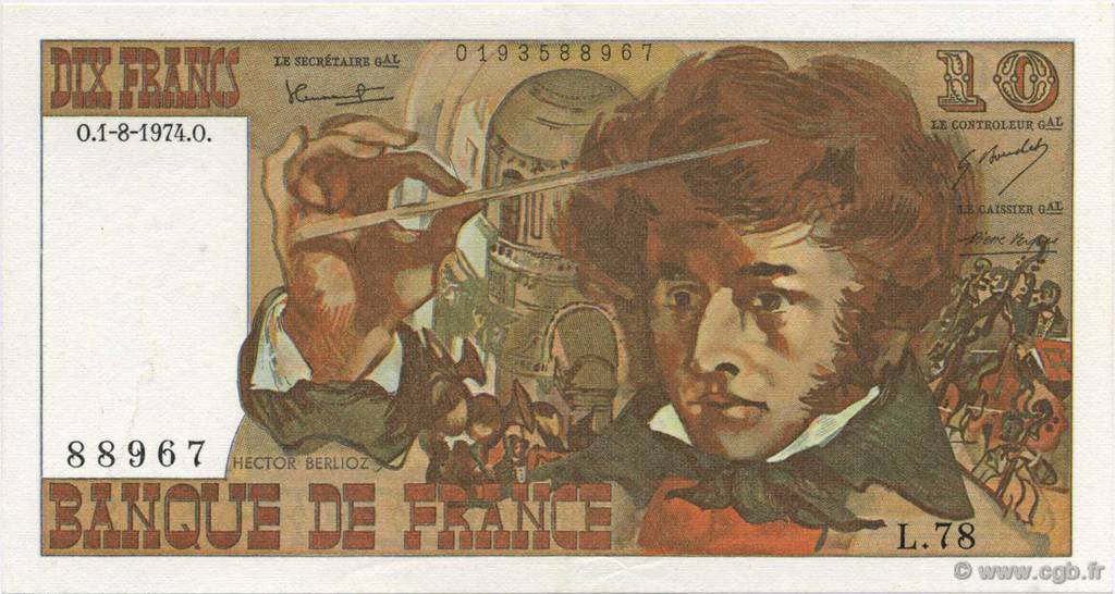 10 Francs BERLIOZ FRANCE  1974 F.63.06 AU