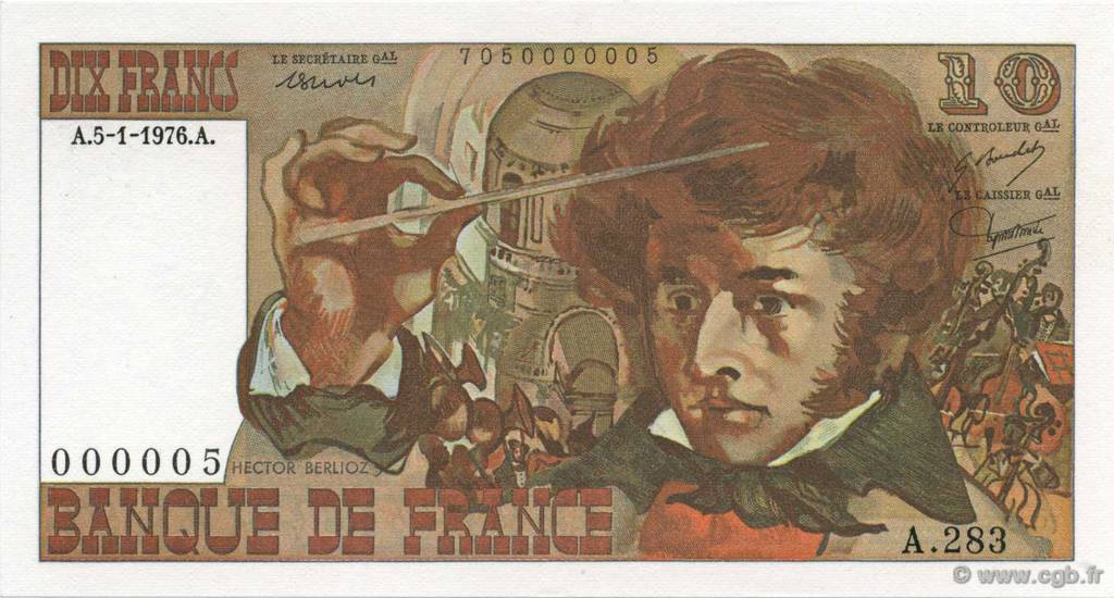 10 Francs BERLIOZ FRANCE  1976 F.63.17A283 UNC