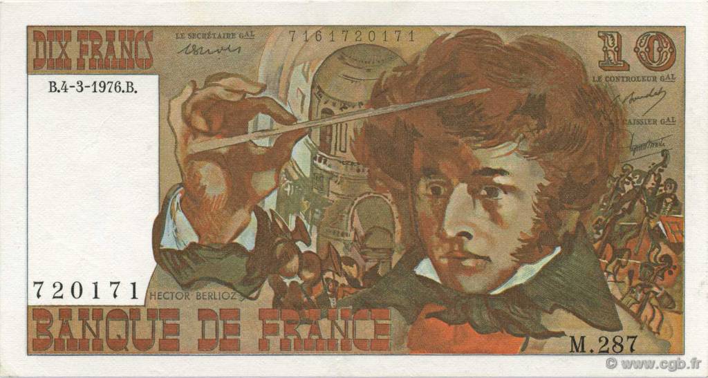 10 Francs BERLIOZ FRANCIA  1976 F.63.18 AU