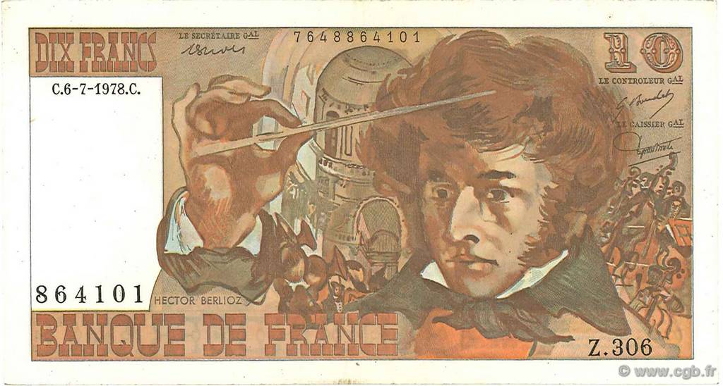 10 Francs BERLIOZ FRANKREICH  1978 F.63.25 fVZ