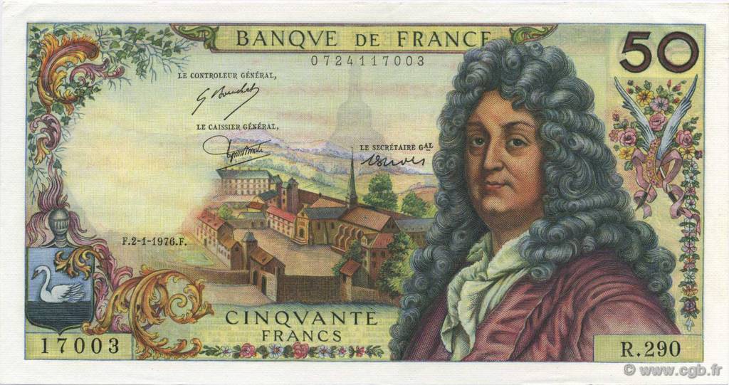 50 Francs RACINE FRANCIA  1976 F.64.32 q.FDC