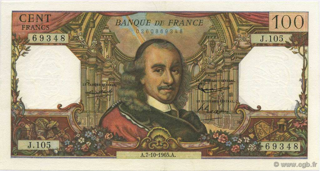 100 Francs CORNEILLE FRANCE  1965 F.65.09 AU-