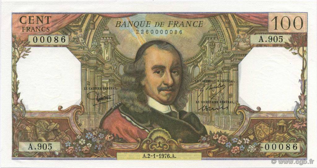 100 Francs CORNEILLE FRANCE  1976 F.65.51 UNC