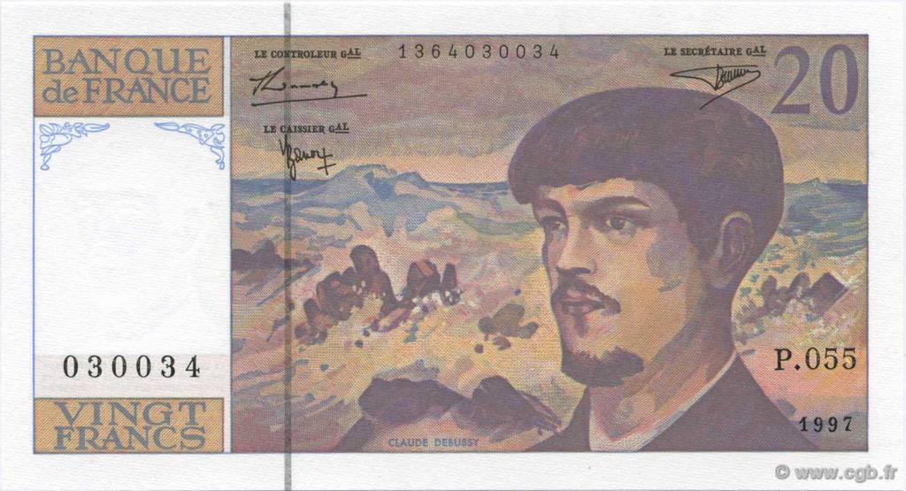 20 Francs DEBUSSY Modifié FRANCIA  1997 F.66ter.02 FDC