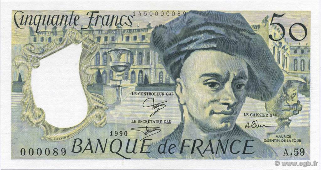 50 Francs QUENTIN DE LA TOUR FRANCE  1990 F.67.16A59 UNC