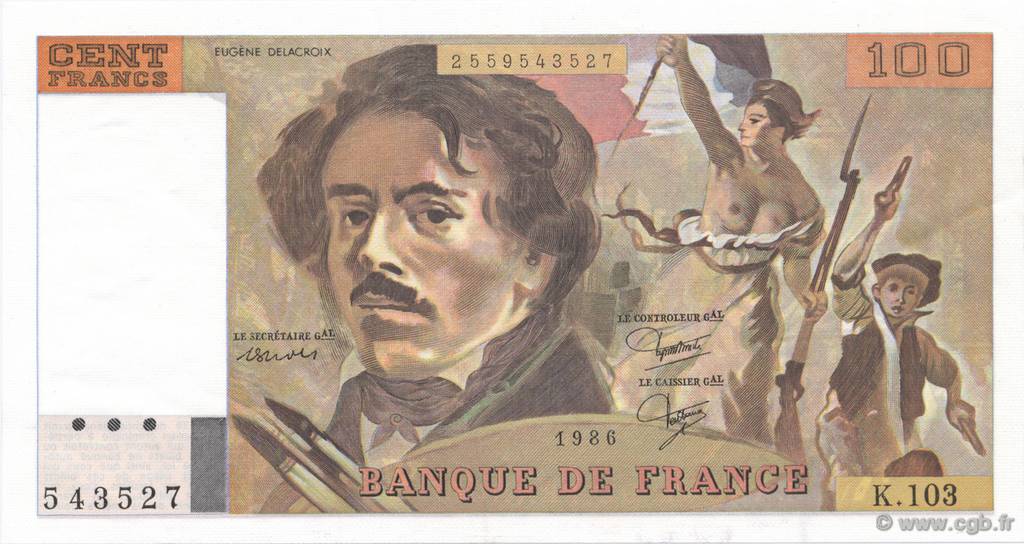 100 Francs DELACROIX modifié FRANCIA  1986 F.69.10 q.FDC