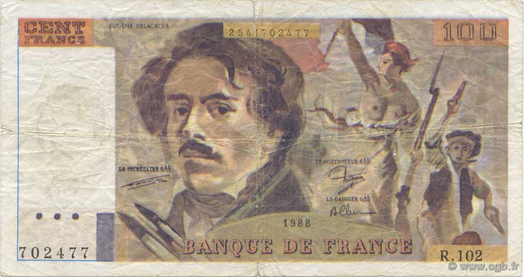 100 Francs DELACROIX modifié FRANKREICH  1988 F.69.10 S