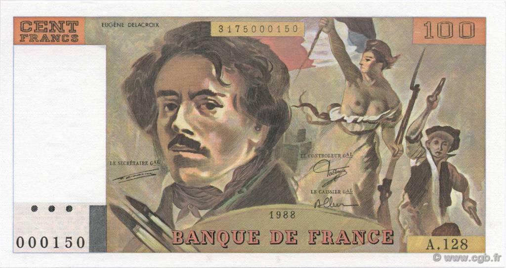 100 Francs DELACROIX modifié FRANKREICH  1988 F.69.12A128 ST