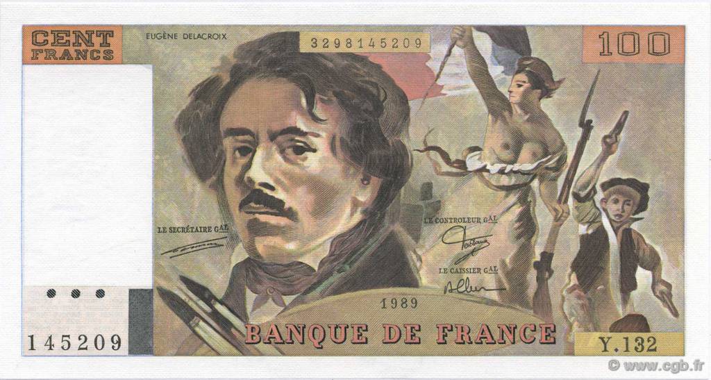 100 Francs DELACROIX modifié FRANCE  1989 F.69.13a UNC