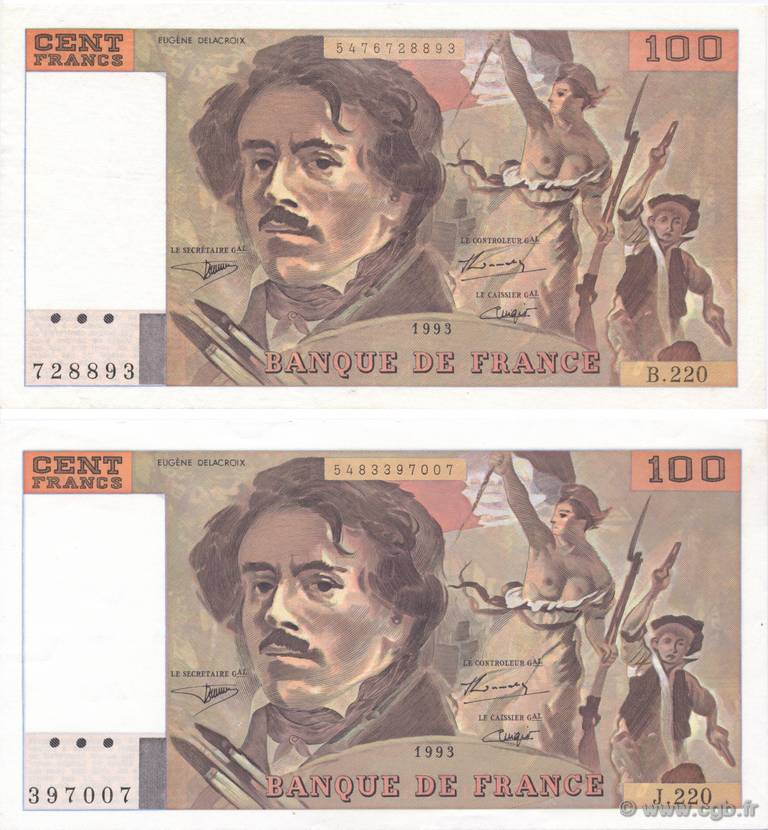 100 Francs DELACROIX imprimé en continu FRANCIA  1993 F.69bis.07 AU