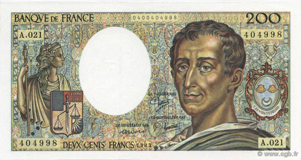 200 Francs MONTESQUIEU FRANCIA  1983 F.70.03 FDC