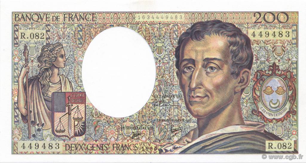 200 Francs MONTESQUIEU FRANKREICH  1990 F.70.10a ST