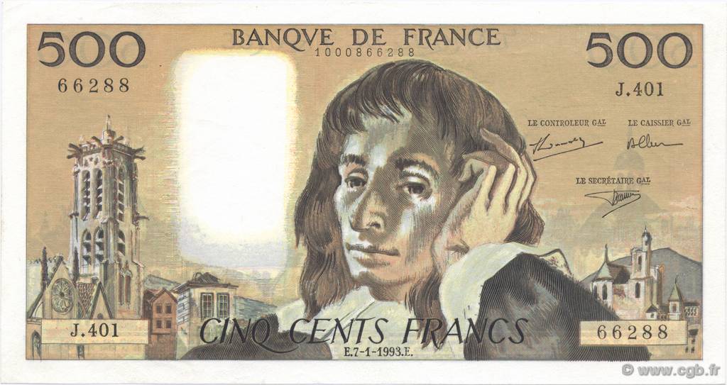 500 Francs PASCAL FRANCE  1993 F.71.51 UNC-