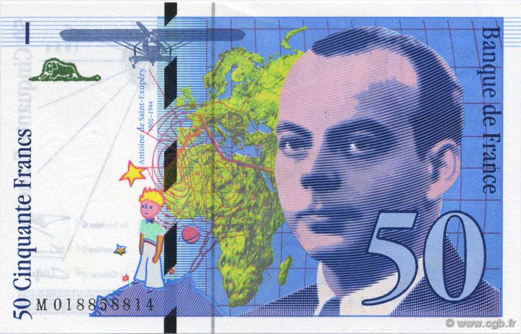 50 Francs SAINT-EXUPÉRY modifié FRANCIA  1994 F.73.01c FDC