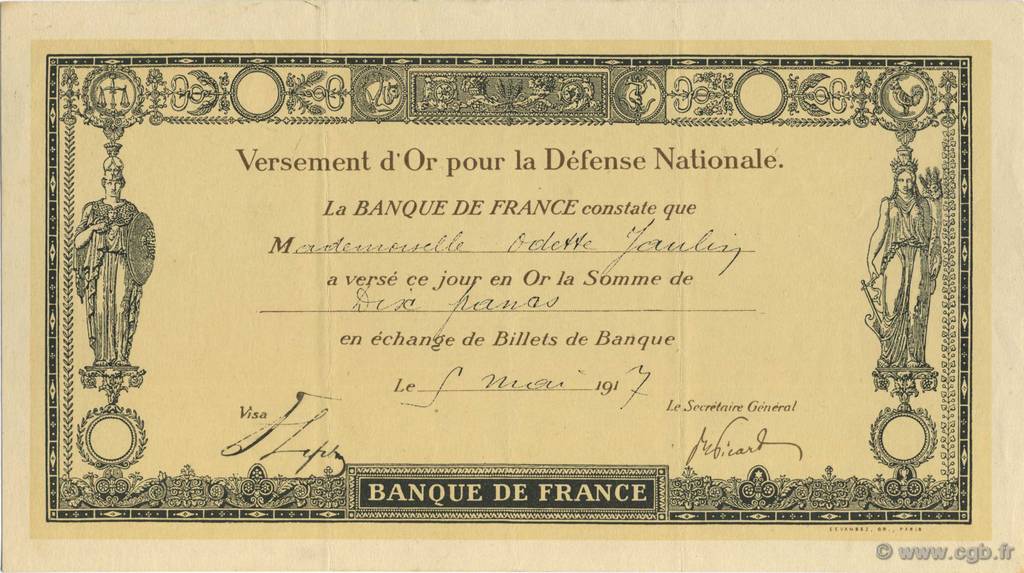 10 Francs FRANCE regionalism and miscellaneous  1917  XF