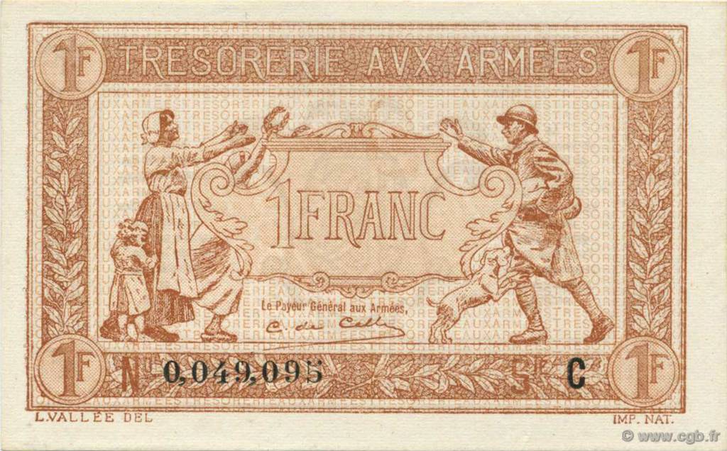 1 Franc TRÉSORERIE AUX ARMÉES 1917 FRANCIA  1917 VF.03.03 FDC