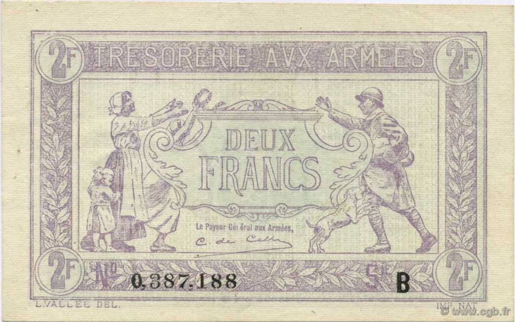 2 Francs TRÉSORERIE AUX ARMÉES FRANCIA  1917 VF.05.02 AU